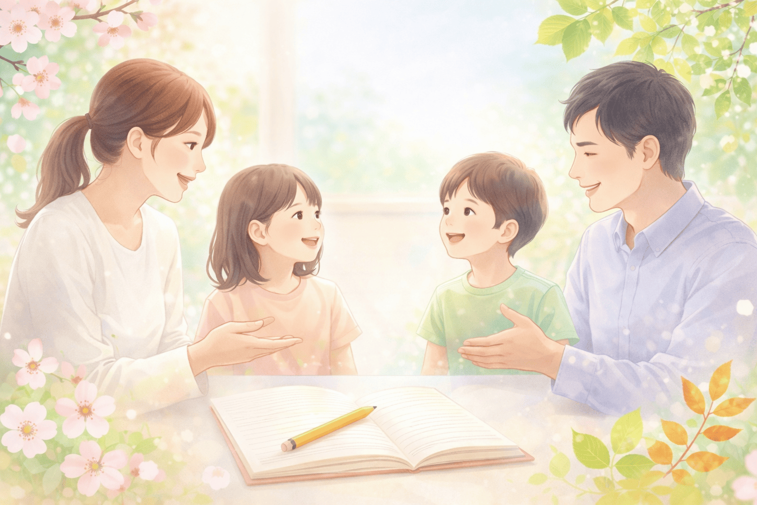 親子が学びについて話している様子