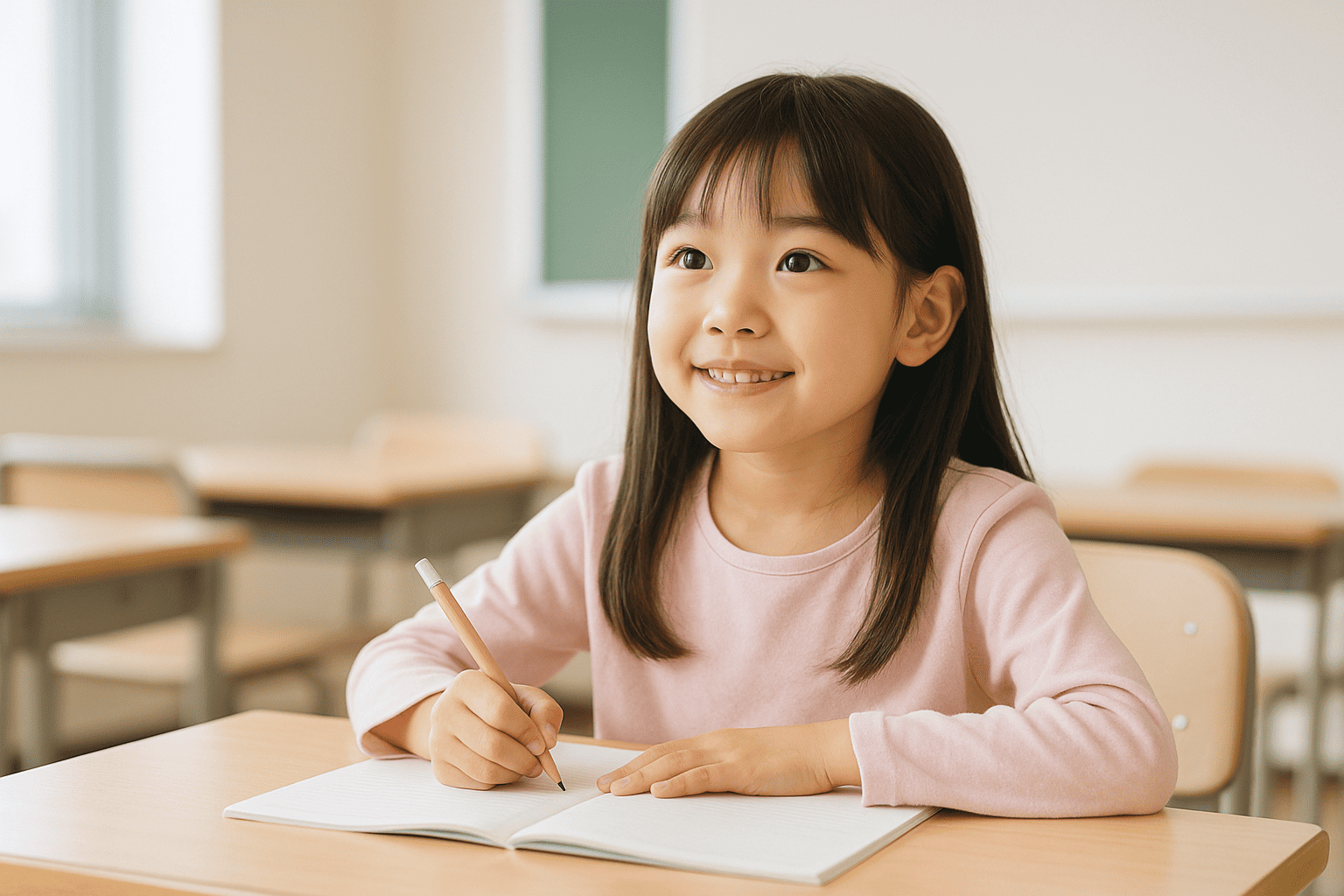 塾の教室で小学校２年生が算数の総復習に集中して取り組んでいる様子